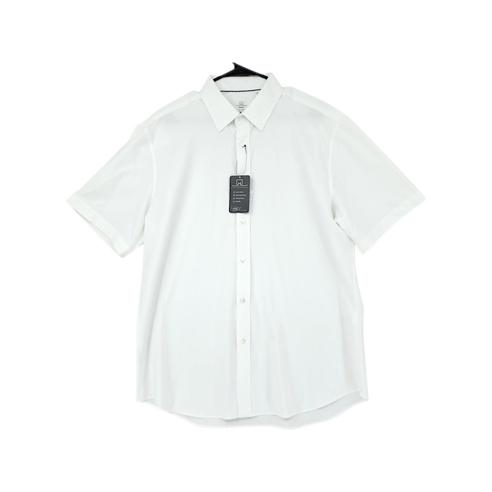 Michael Strahan Button Up Shirt L 34/35 White Stretch No Iron Short Sleeve NEW